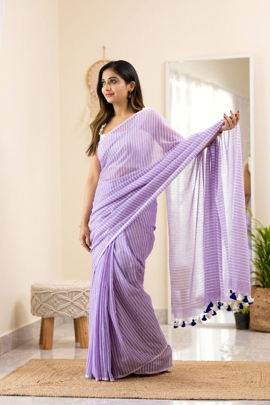 Ravishing Linen Cotton Purple Color Saree