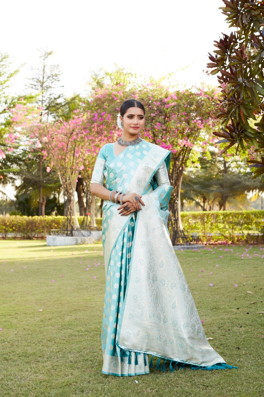 Imposing Kanjivaram Silk Sky Blue Color Saree