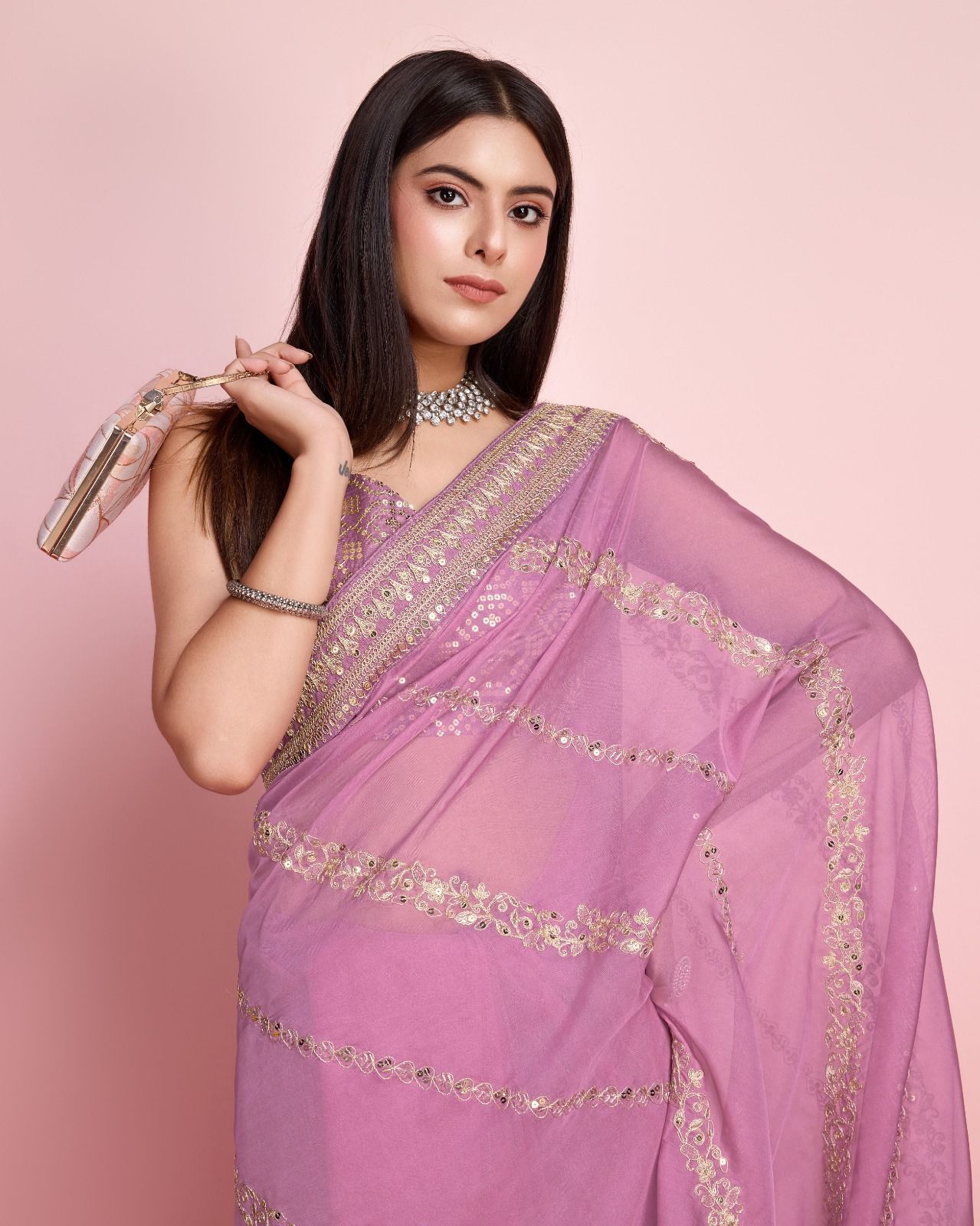 A Innovative Dusty Pink Color Taby Silk Saree