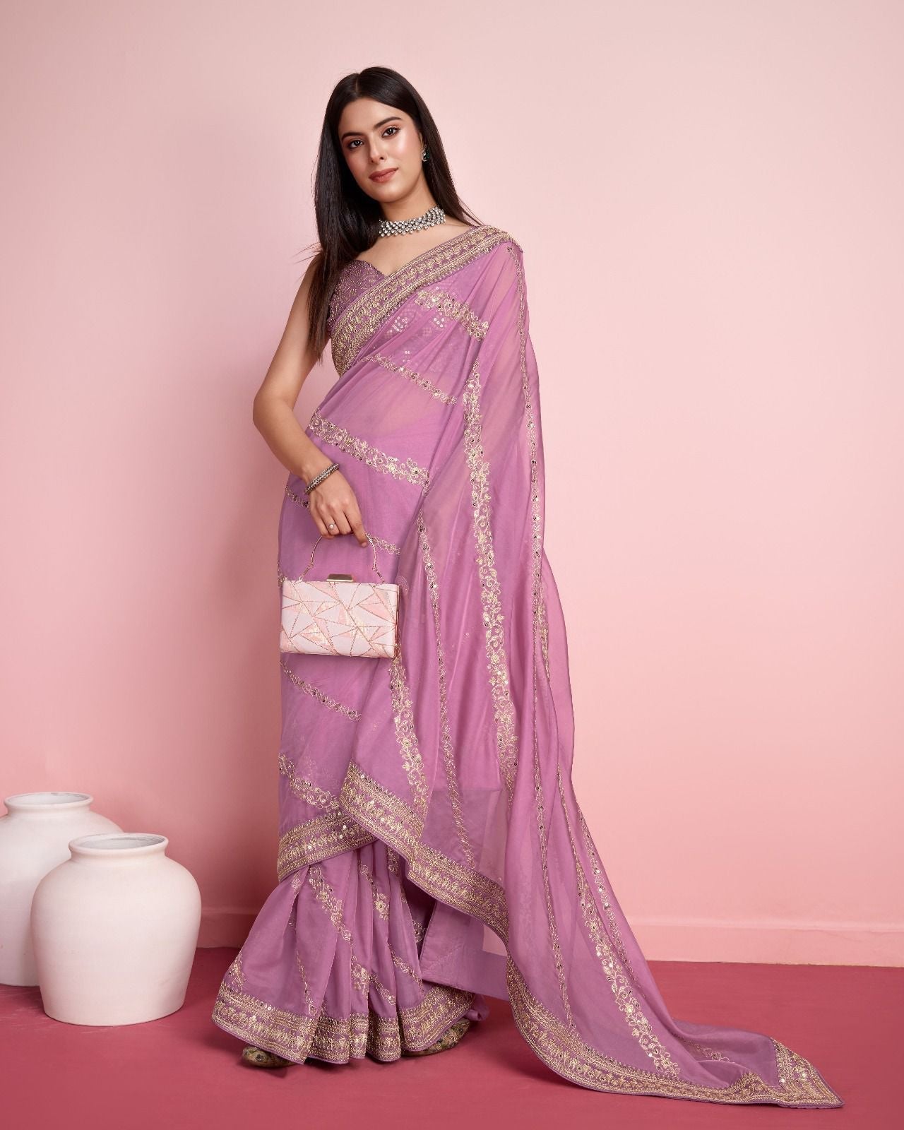 A Innovative Dusty Pink Color Taby Silk Saree