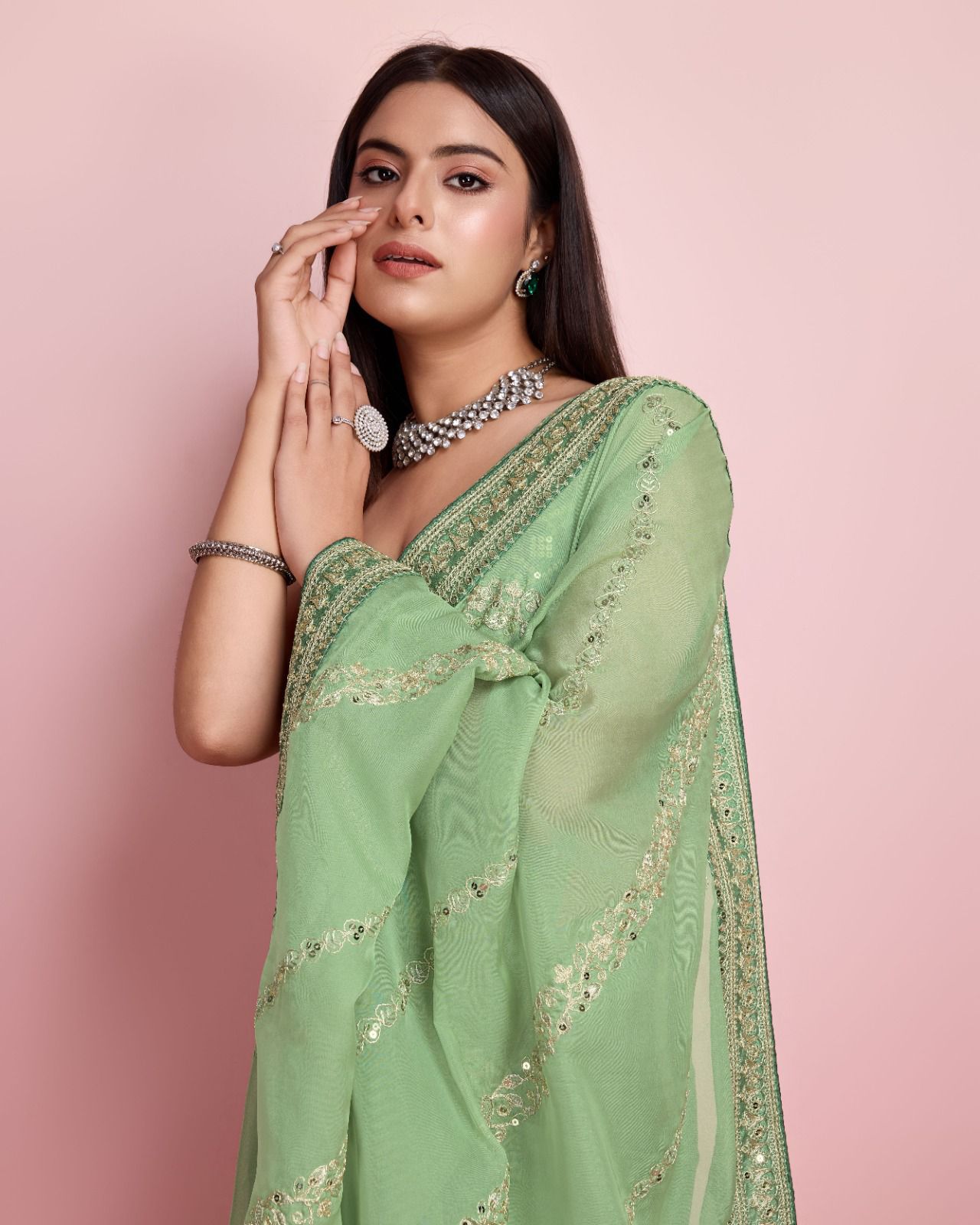 Innovative Green Color Taby Silk Saree