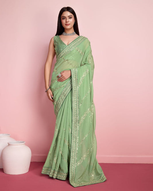 Innovative Green Color Taby Silk Saree