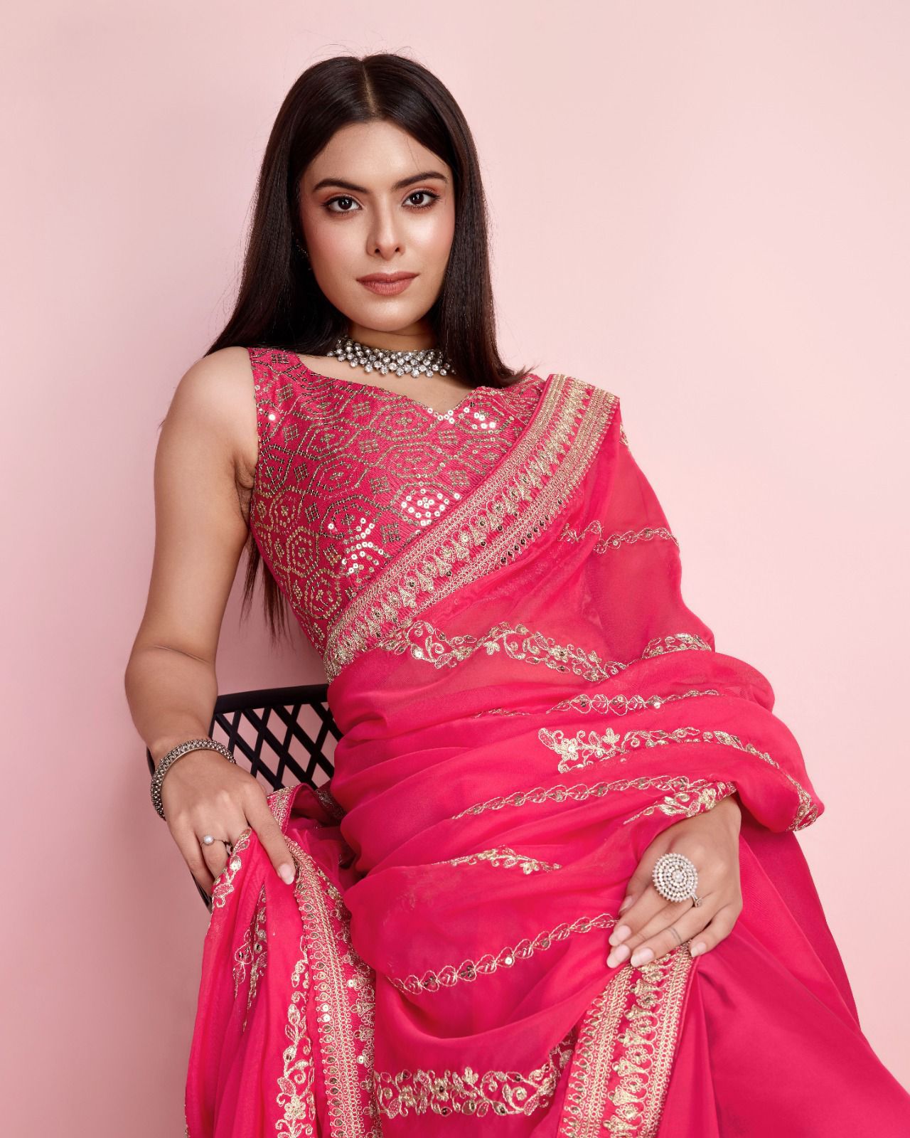 Innovative Pink Color Taby Silk Saree