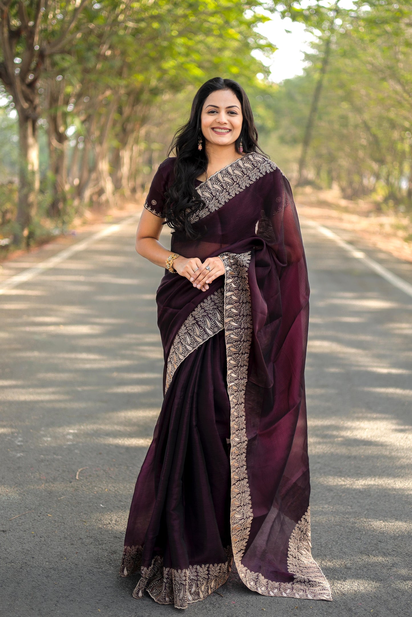 Awesome Wine Color Burbury Silk Saree