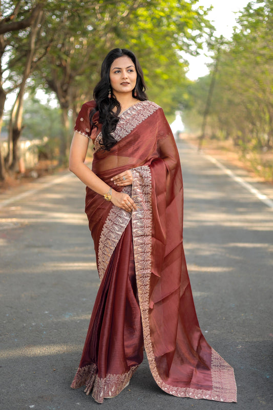 Awesome Maroon Color Burbury Silk Saree