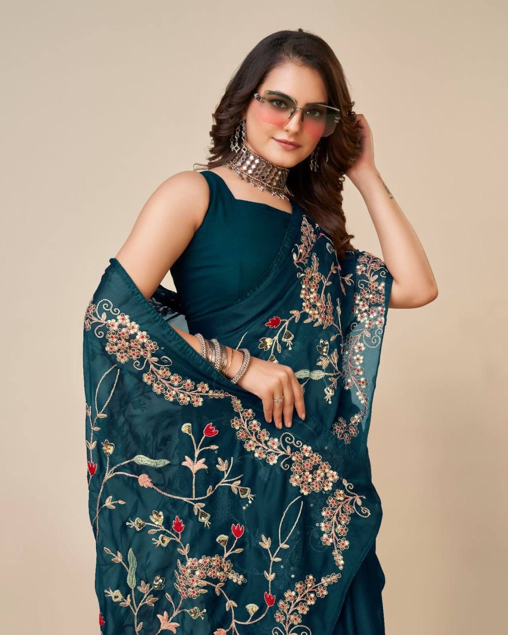 Flattering Embroidery Work Rangoli Silk Green Color Saree