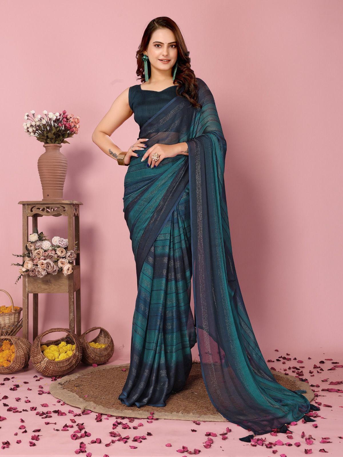 Function Wear Rangoli Ready To Wear Blue Color Saree