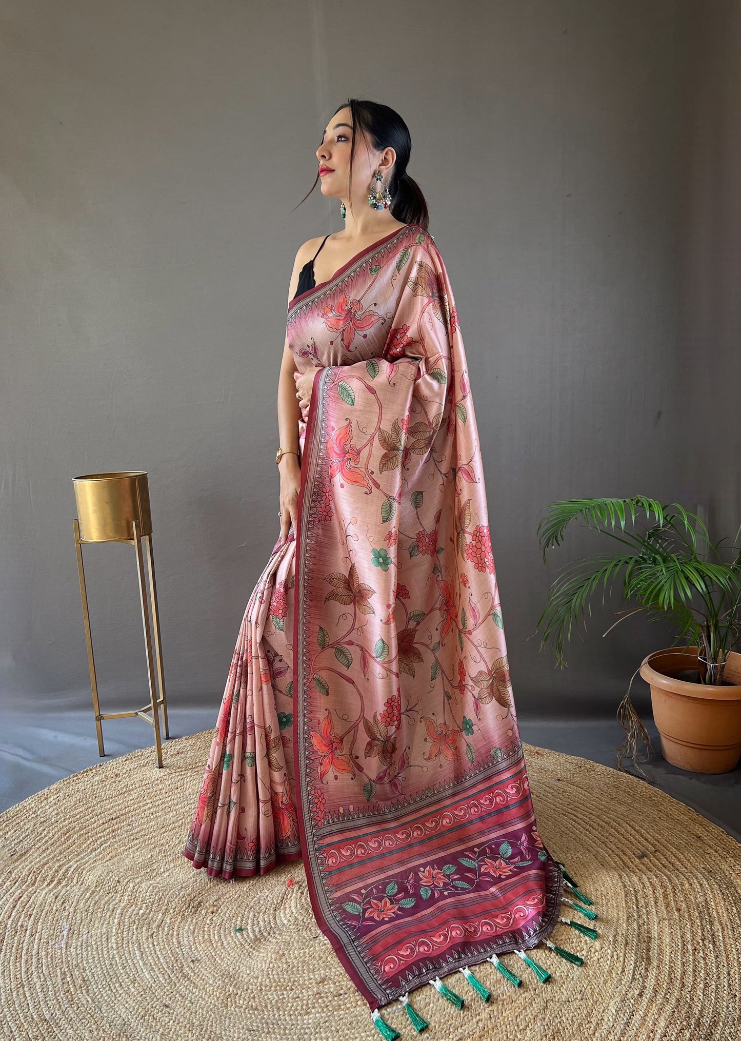 Delightful Silk Digital Printed Pink Color Saree