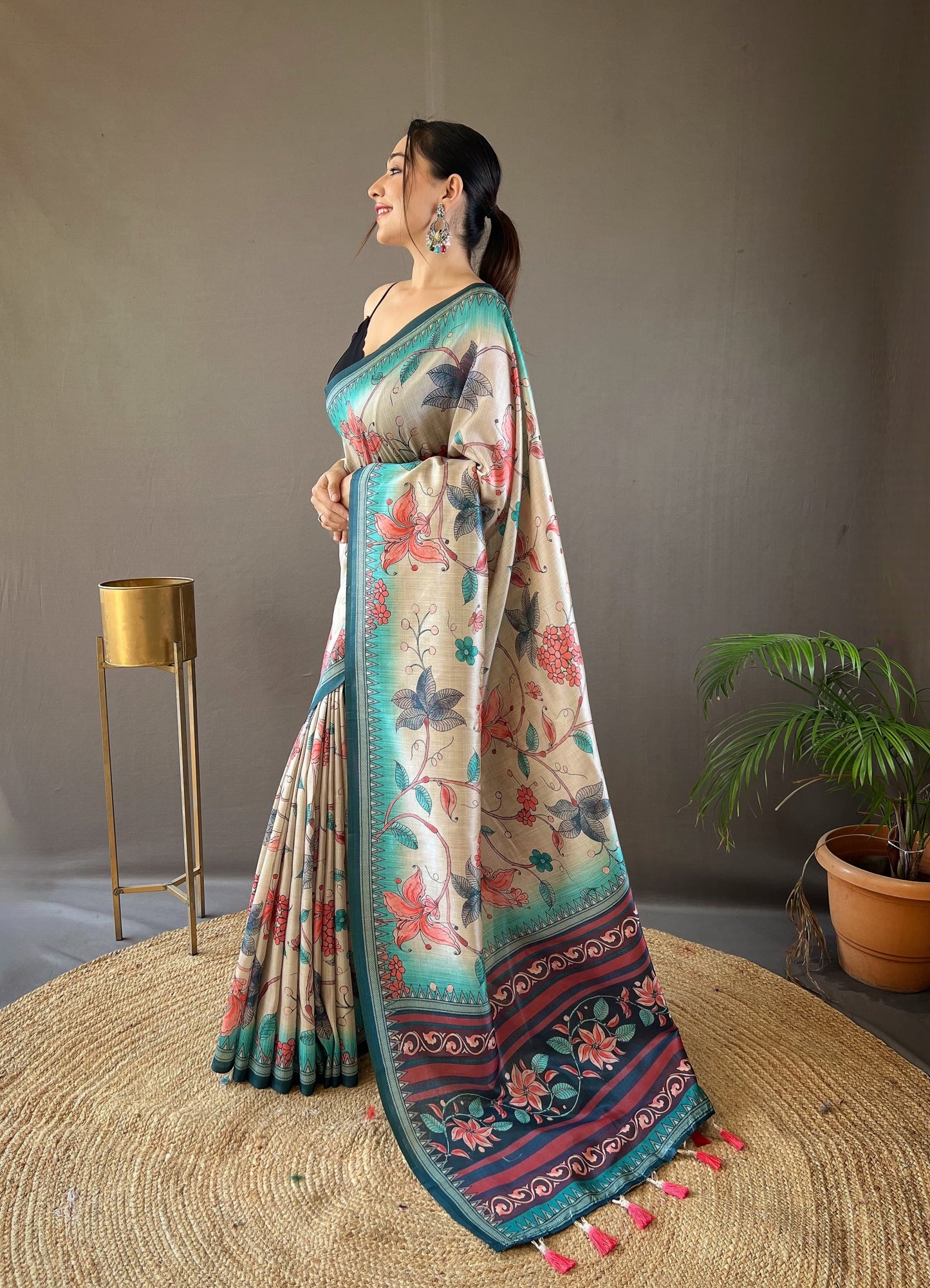 Delightful Silk Digital Printed Sky Blue Color Saree