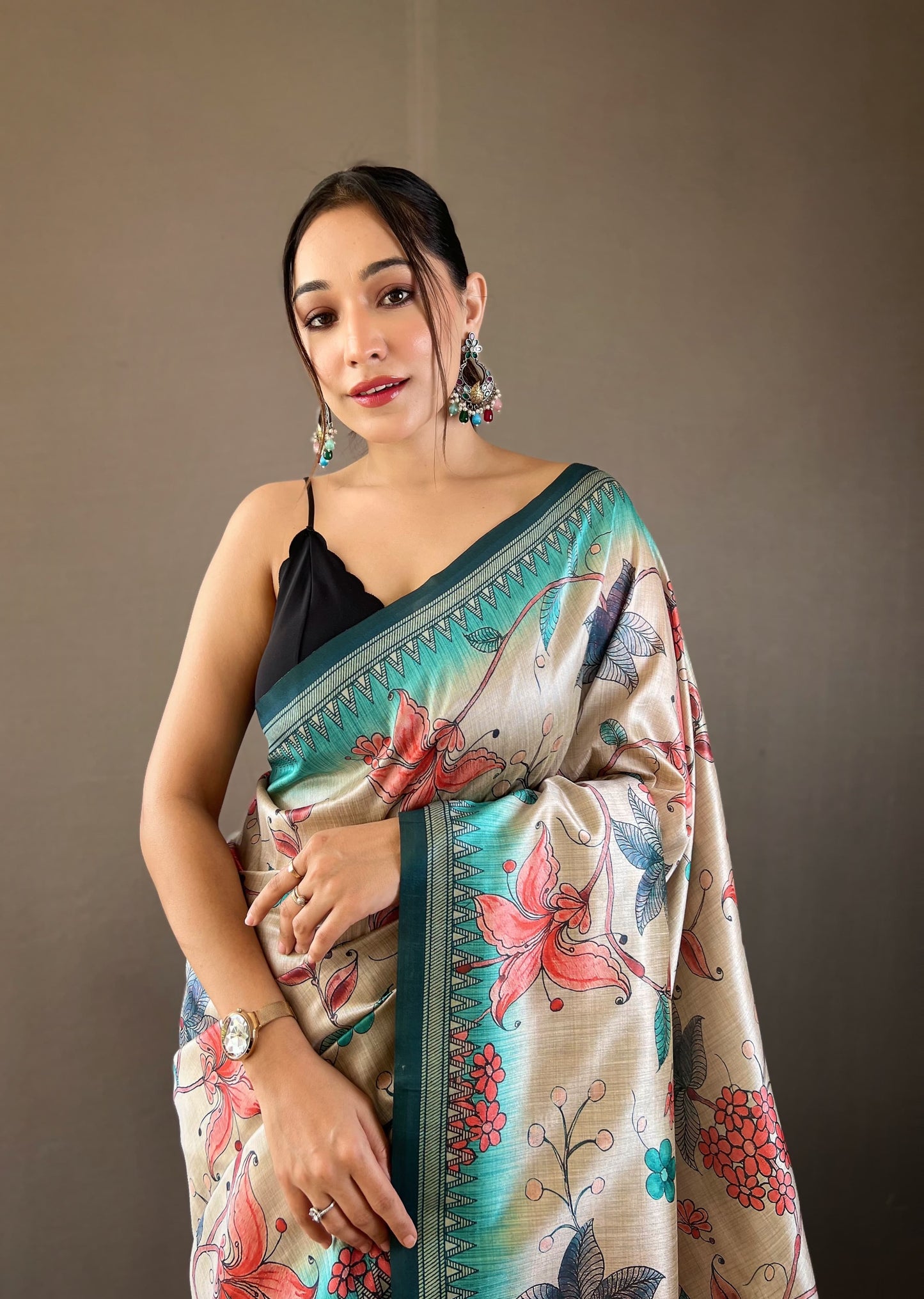 Delightful Silk Digital Printed Sky Blue Color Saree