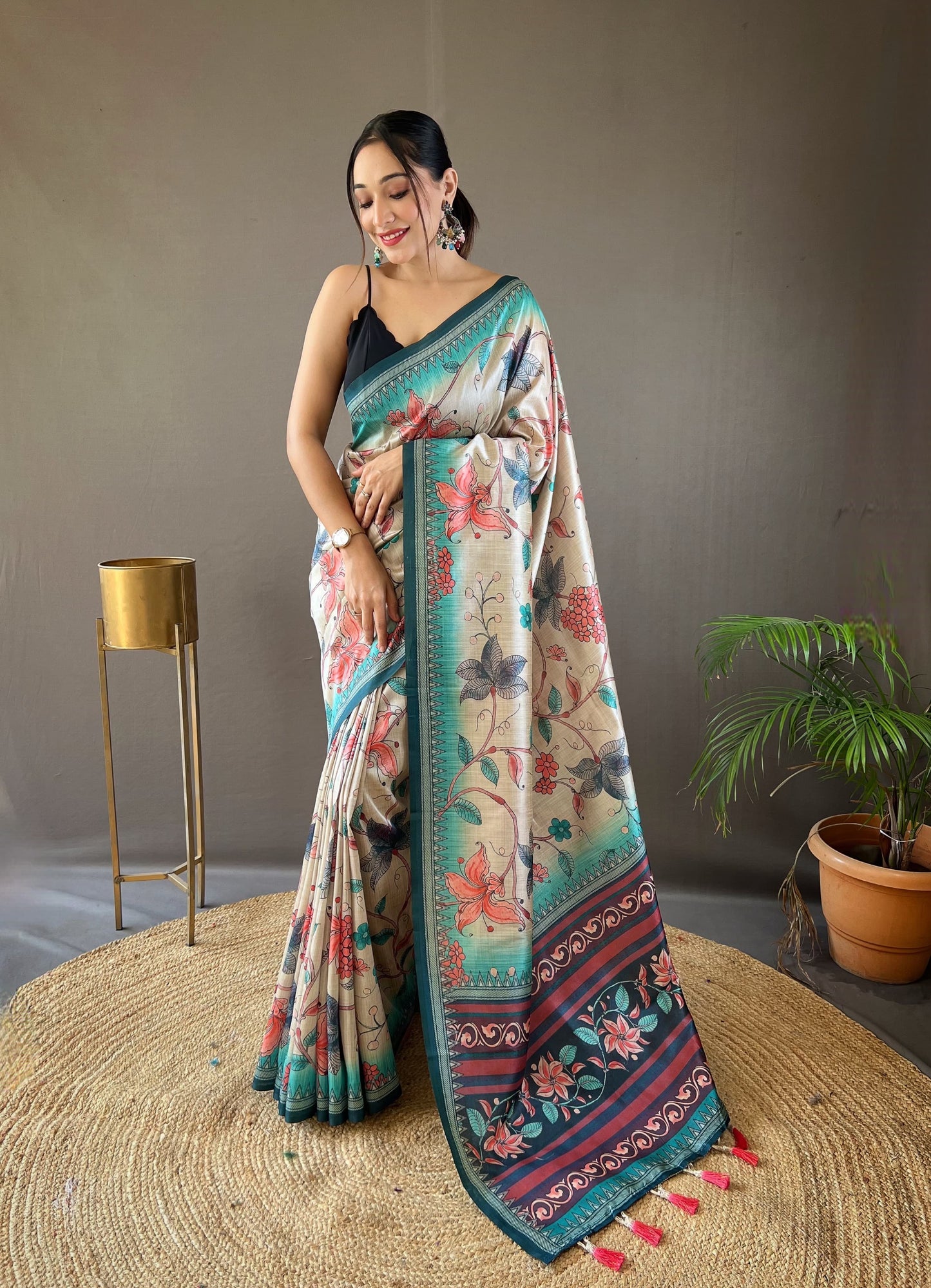 Delightful Silk Digital Printed Sky Blue Color Saree