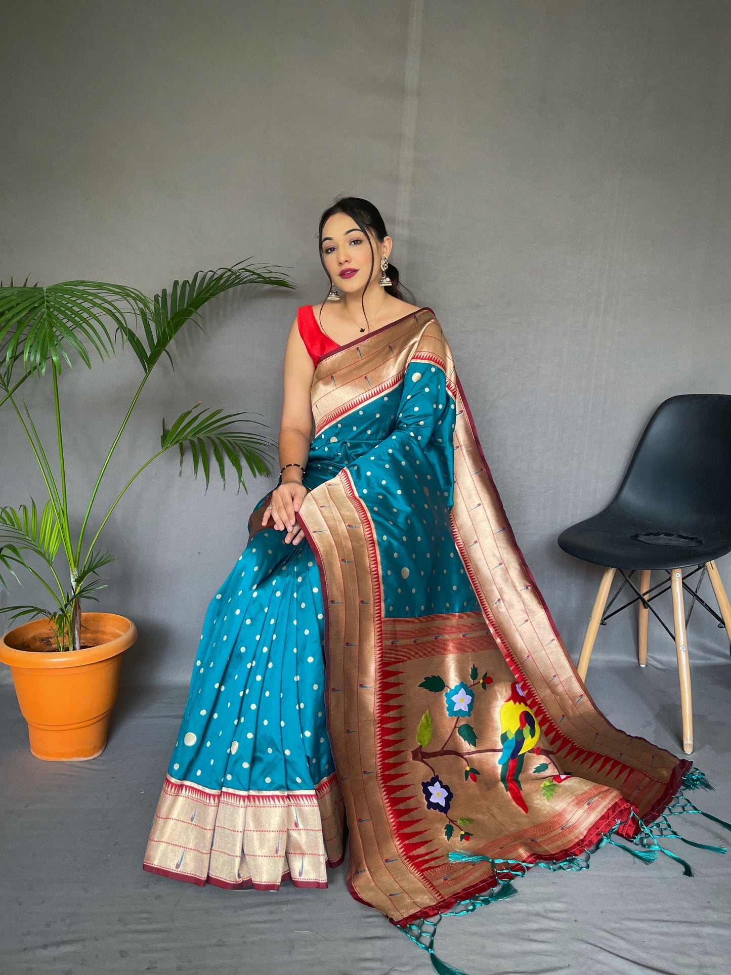 Beautiful Paithani Silk Sky Blue Color Saree