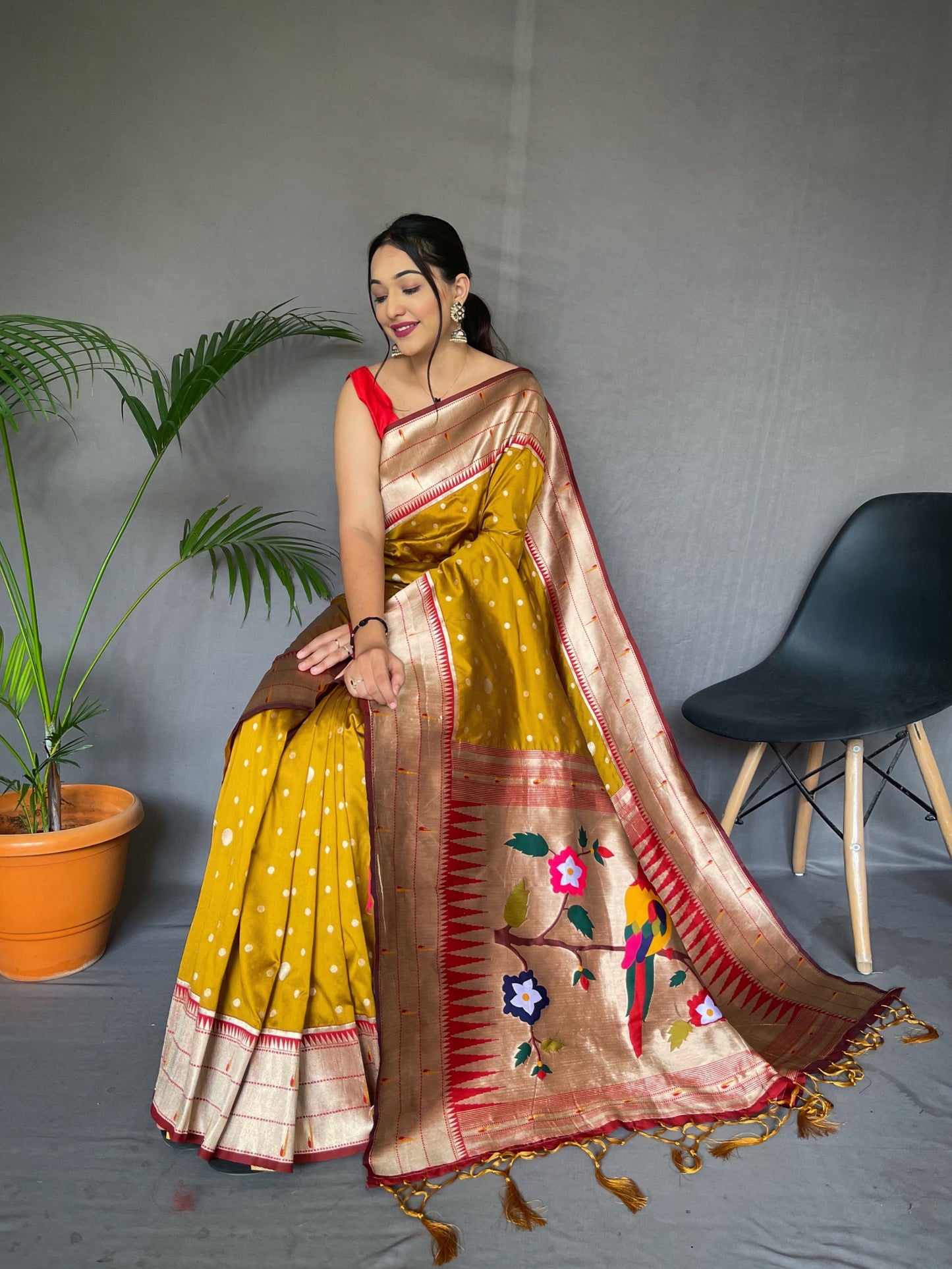 Beautiful Paithani Silk Mustard Color Saree