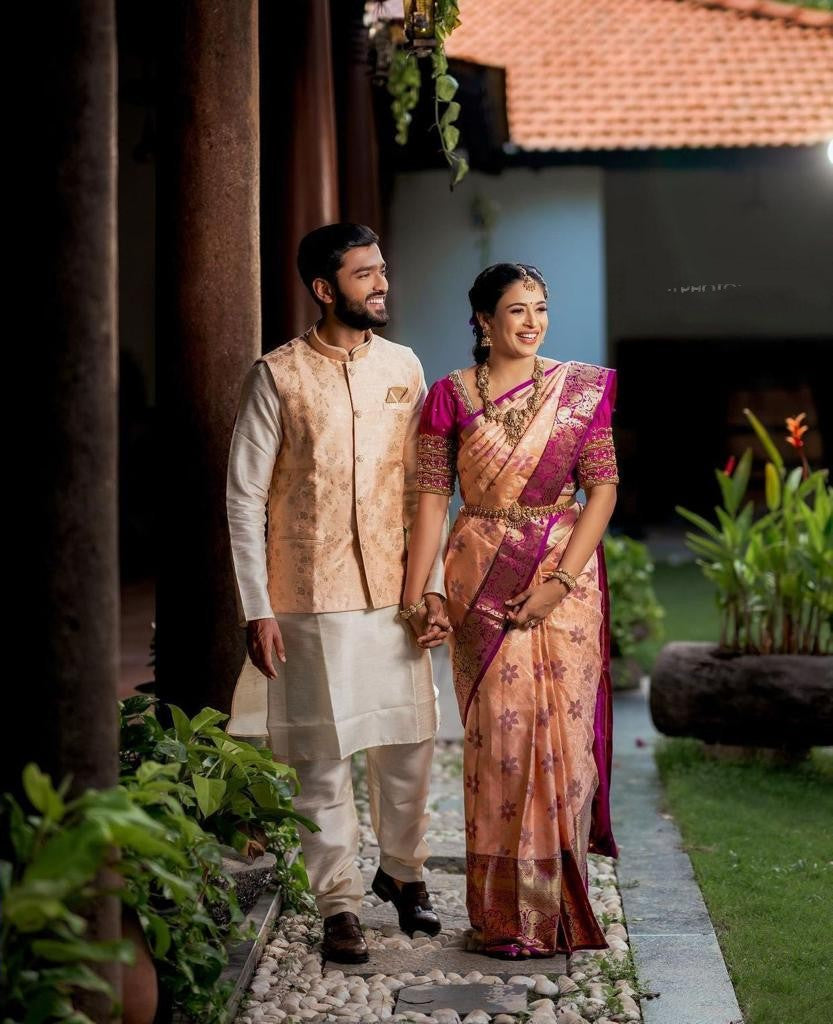 Imposing Jaquard Peach Color Silk Saree