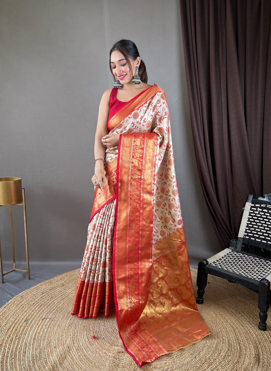 Classic kanjivaram Silk Cream Color Saree