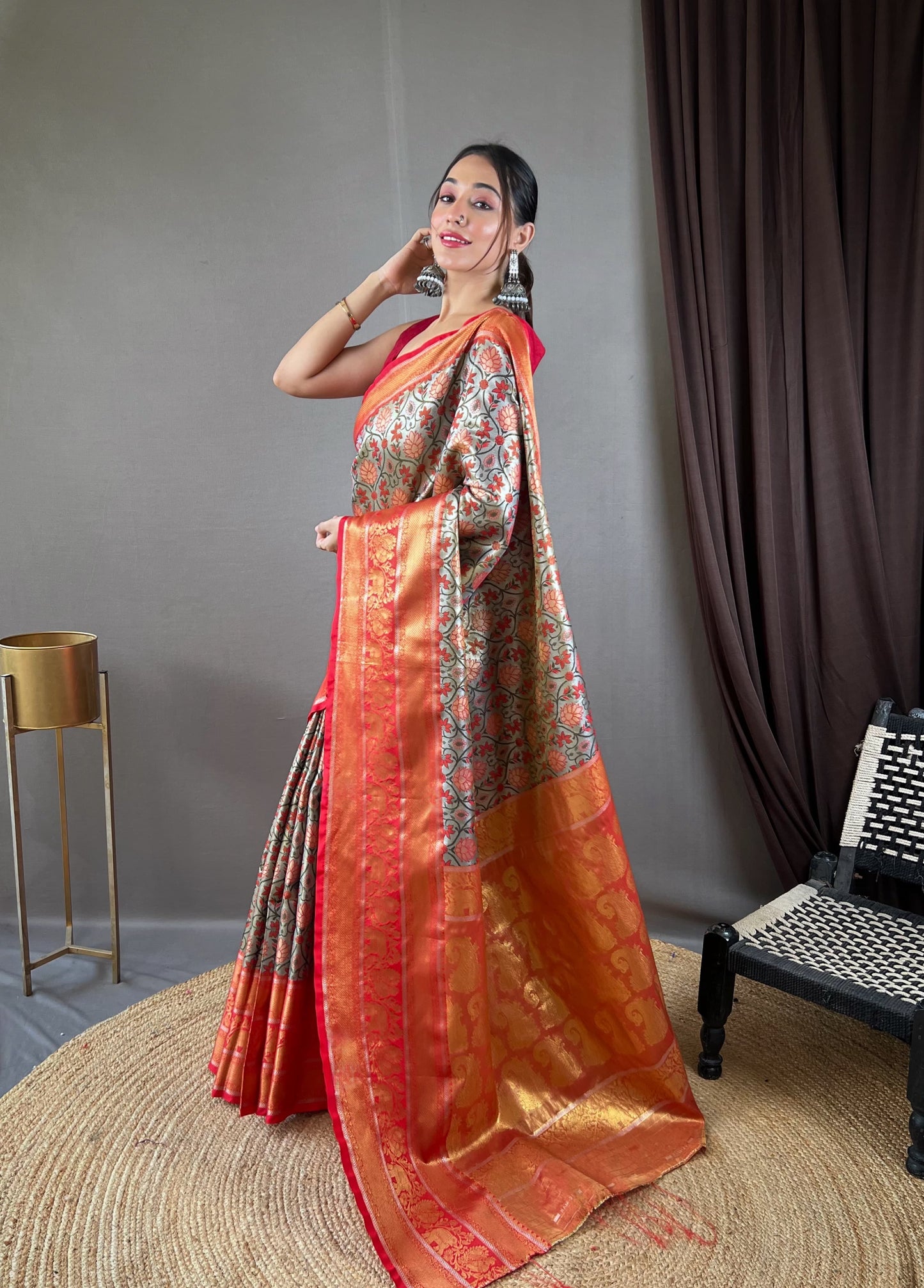 Classic kanjivaram Silk Mehndi Color Saree