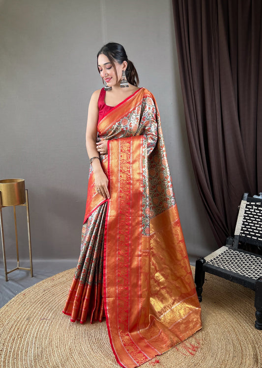 Classic kanjivaram Silk Mehndi Color Saree