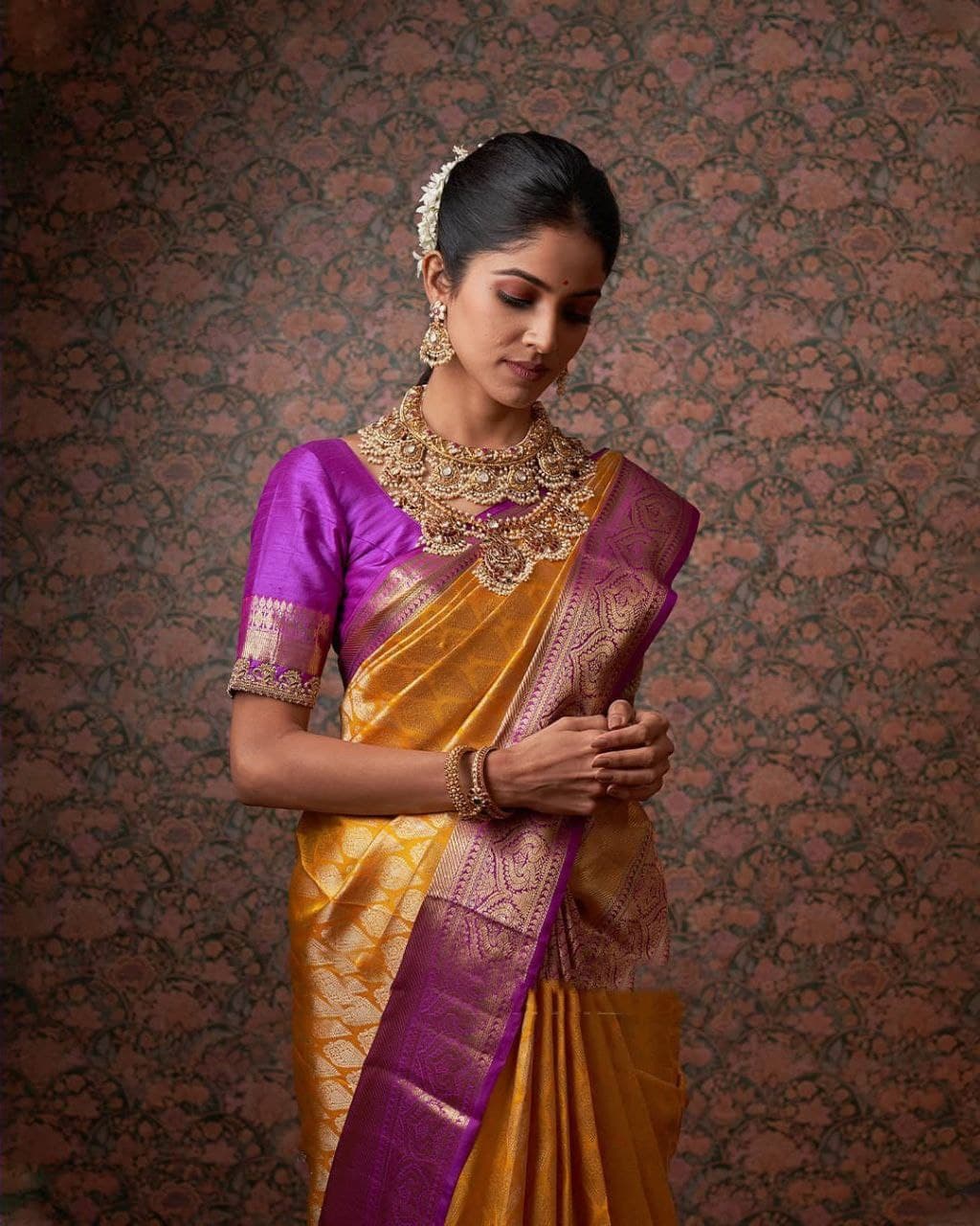 Glorious Jaquard Yellow Color Silk Saree