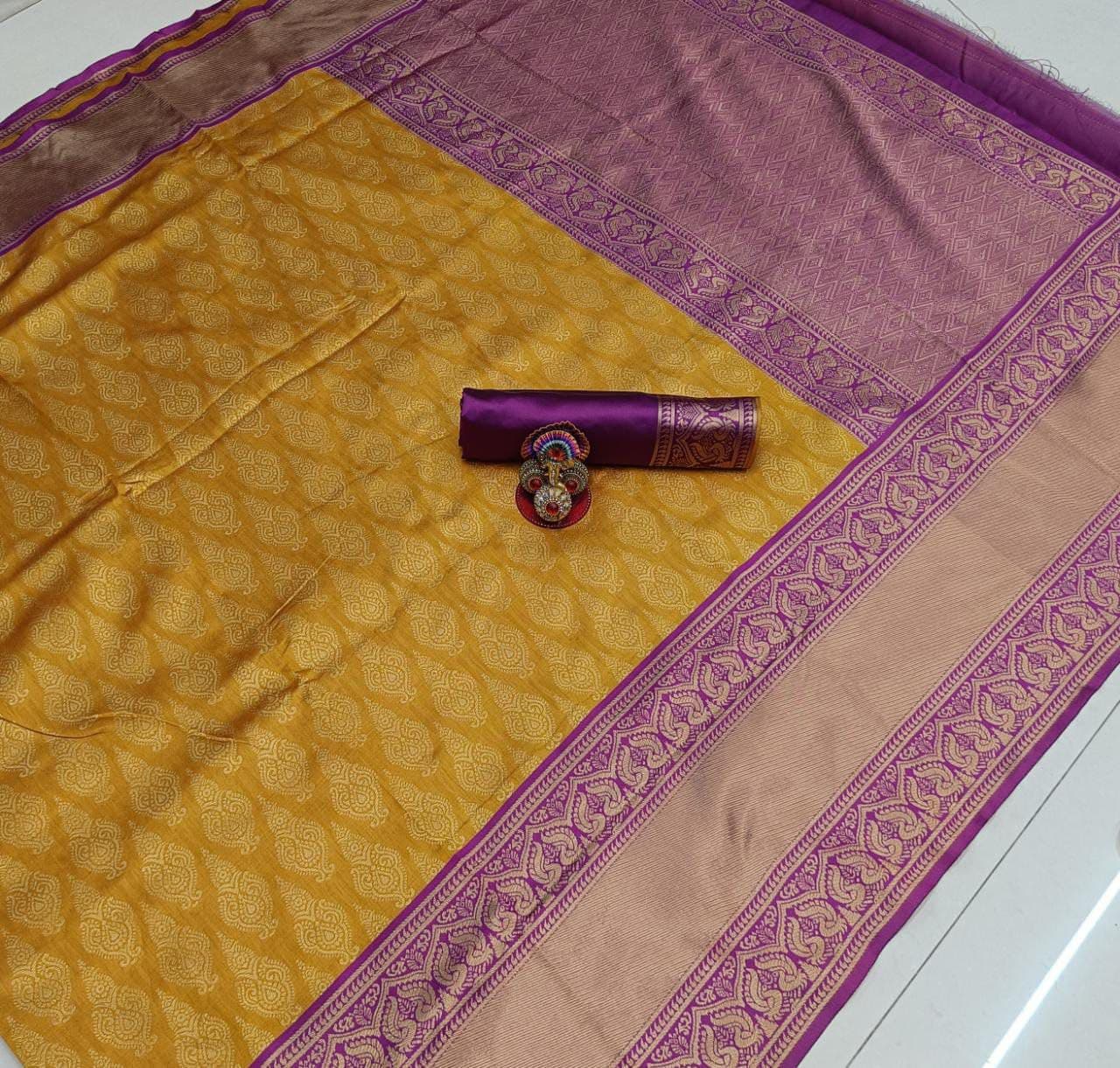 Glorious Jaquard Yellow Color Silk Saree