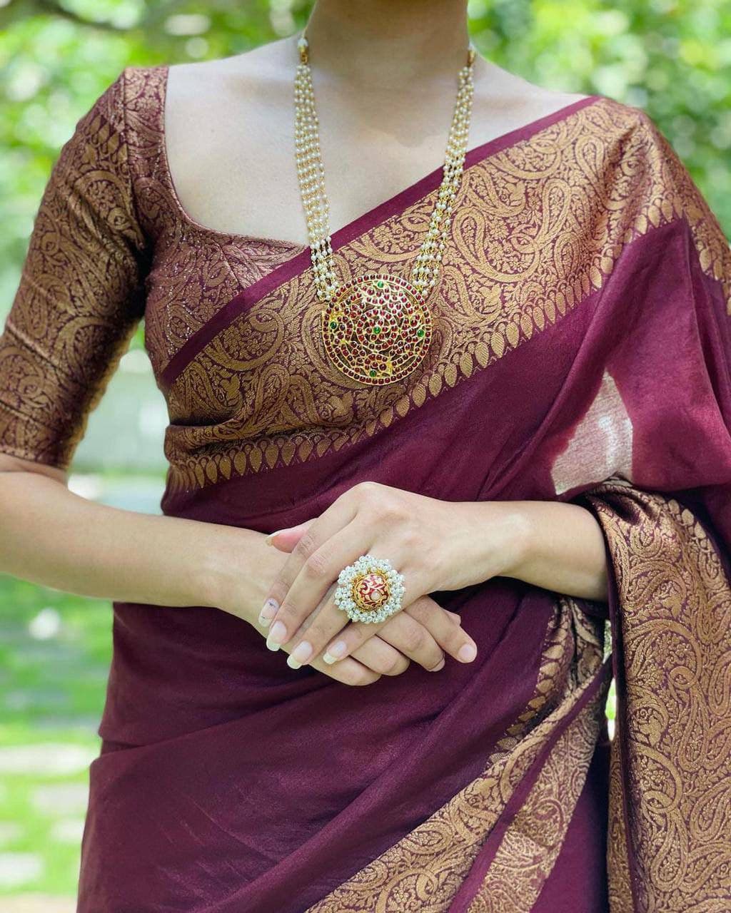 Glorious Jaquard Maroon Color Silk Saree