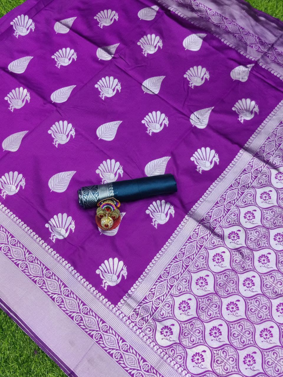 Glorious Jaquard Purple Color Silk Saree