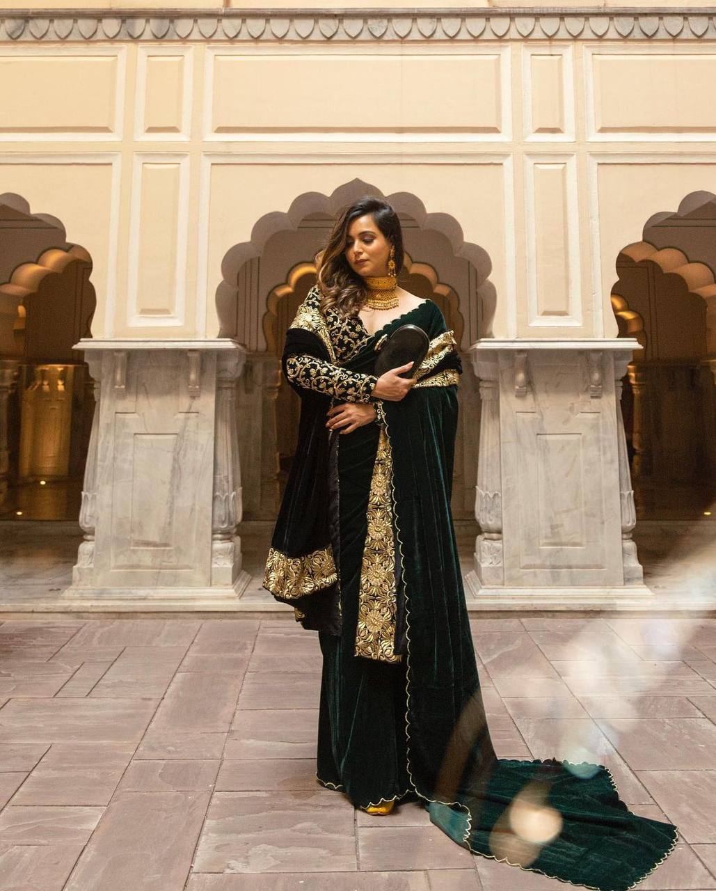 Glorious Velvet Green Color Saree