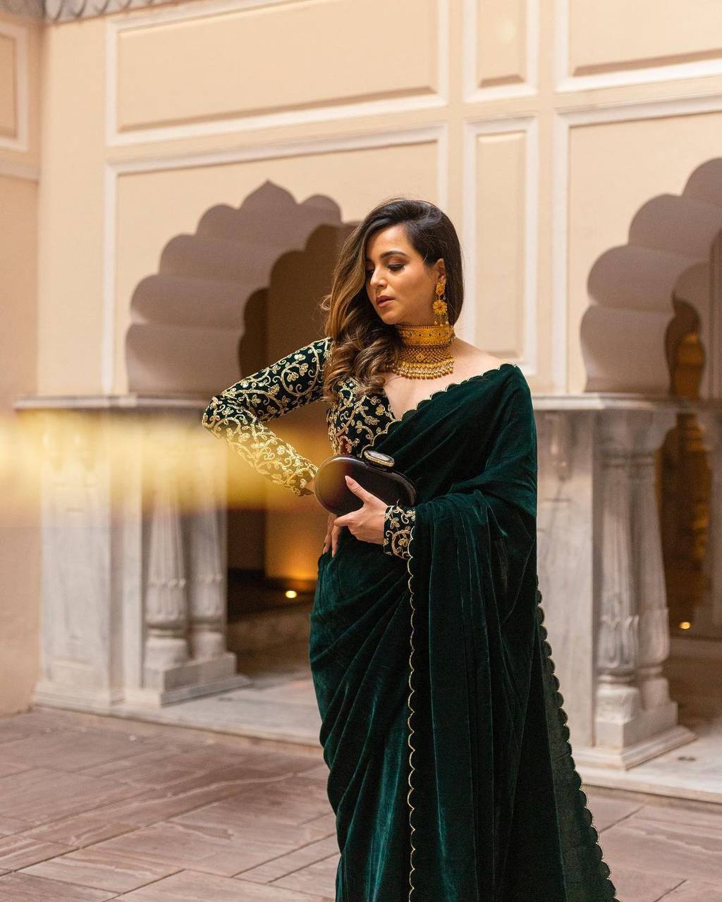 Glorious Velvet Green Color Saree