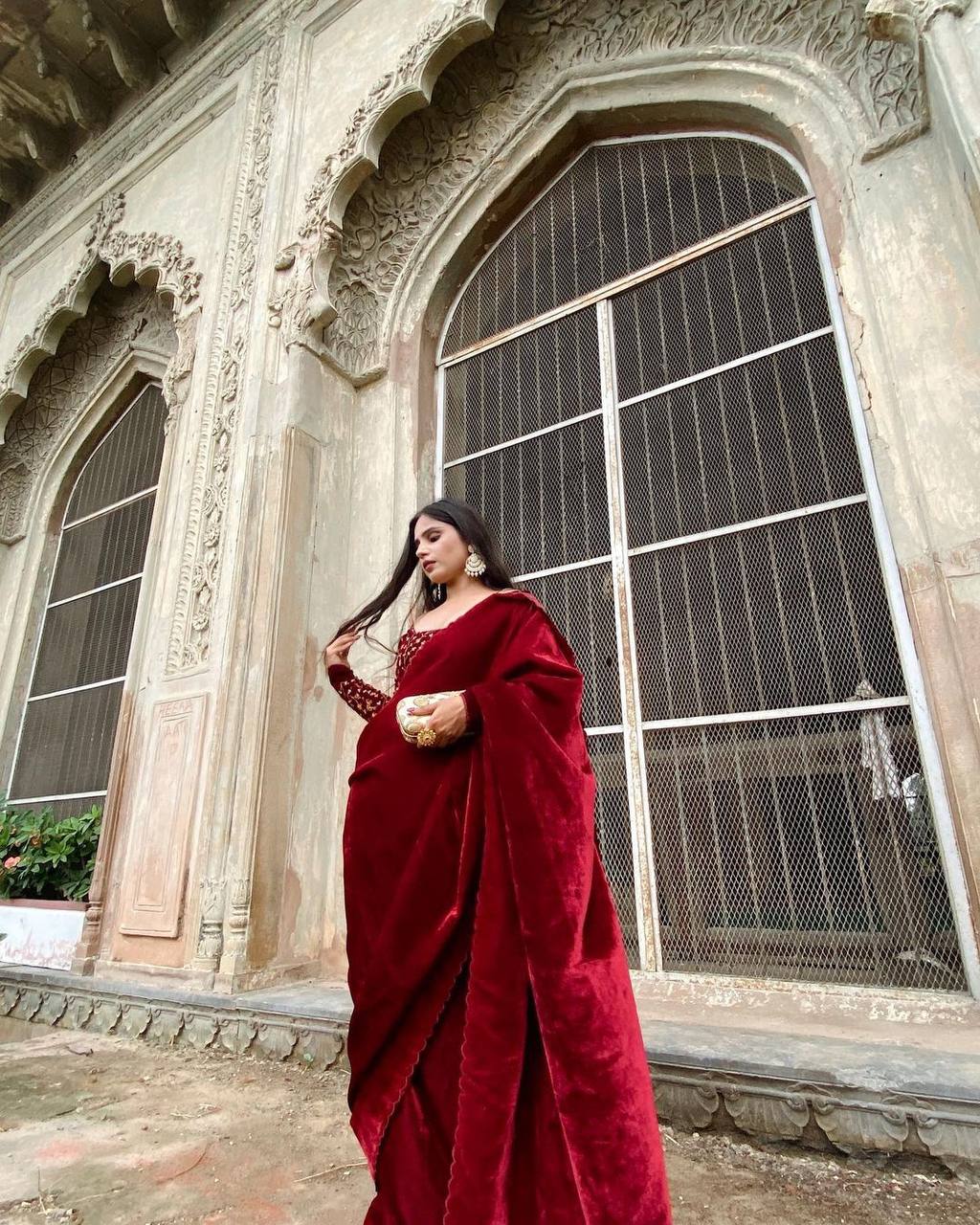 Glorious Velvet Red Color Saree