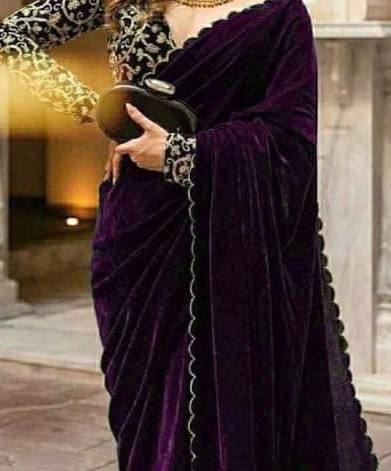 Glorious Velvet Wine Color Saree