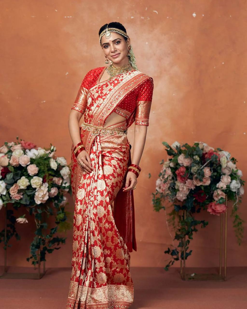 Stunning Jecquard Silk Red Color Saree