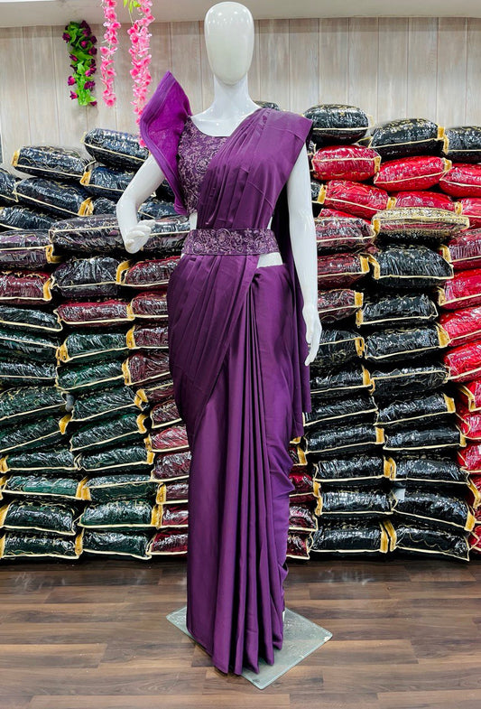 Stunning Satin Silk Purple Color Saree