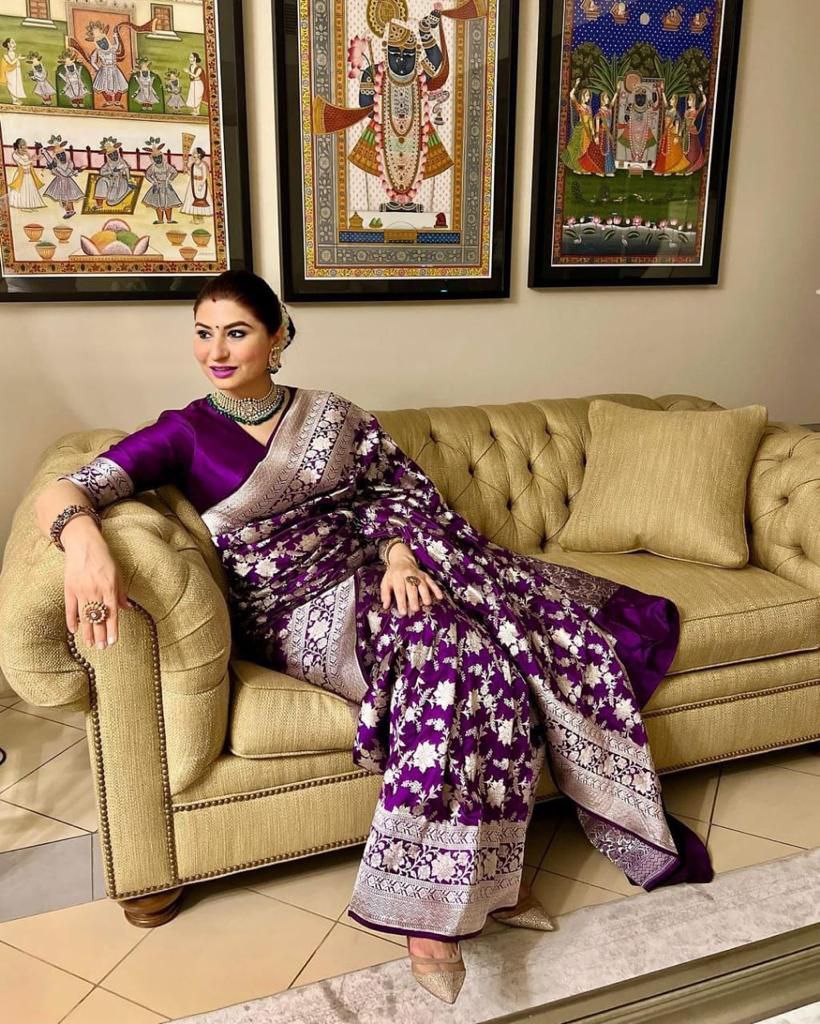 Outstanding Jaquard Purple Color Silk Saree