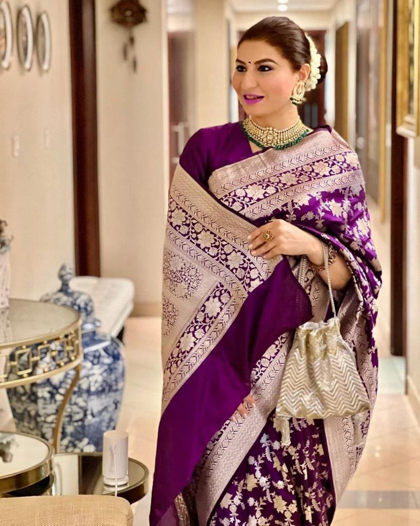 Outstanding Jaquard Purple Color Silk Saree