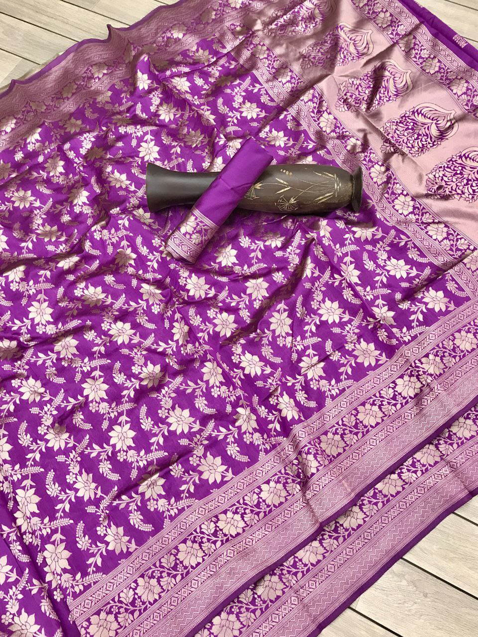 Outstanding Jaquard Purple Color Silk Saree