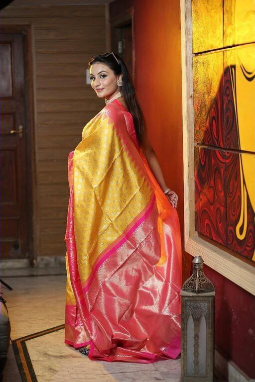 Glorious Jaquard Yellow Color Silk Saree