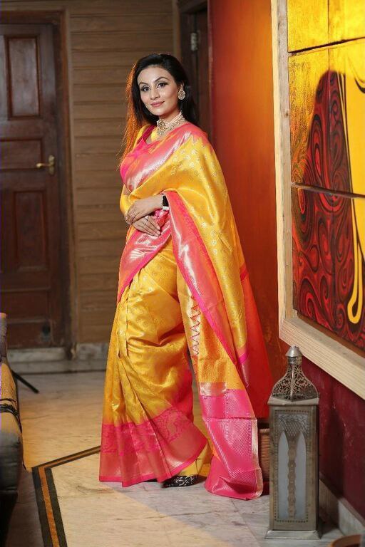 Glorious Jaquard Yellow Color Silk Saree