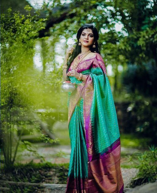 Glorious Jaquard Rama Color Silk Saree