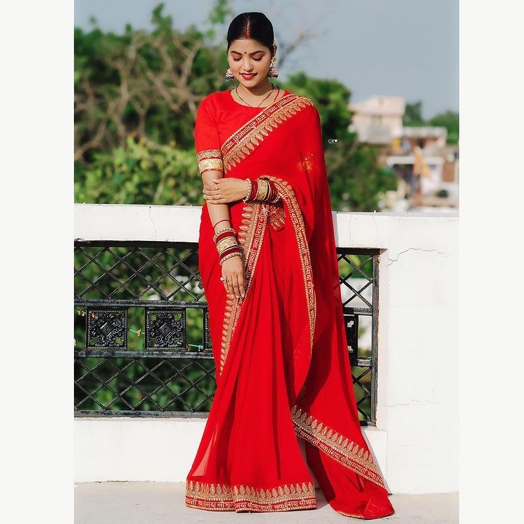 Awesome Georgette Red Color Saree