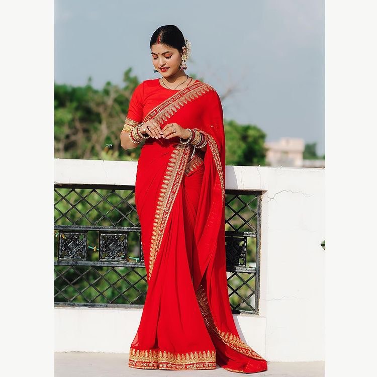 Awesome Georgette Red Color Saree