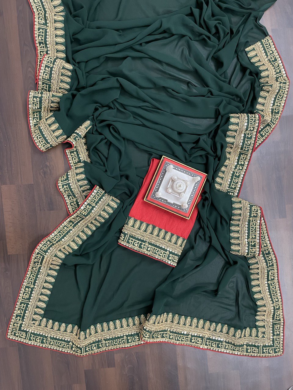 Awesome Georgette Mehndi Wear Green Color Saree