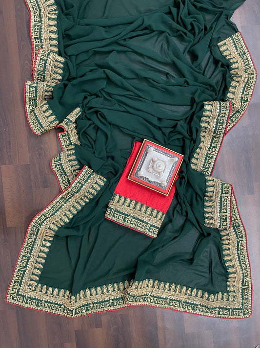 Awesome Georgette Mehndi Wear Green Color Saree