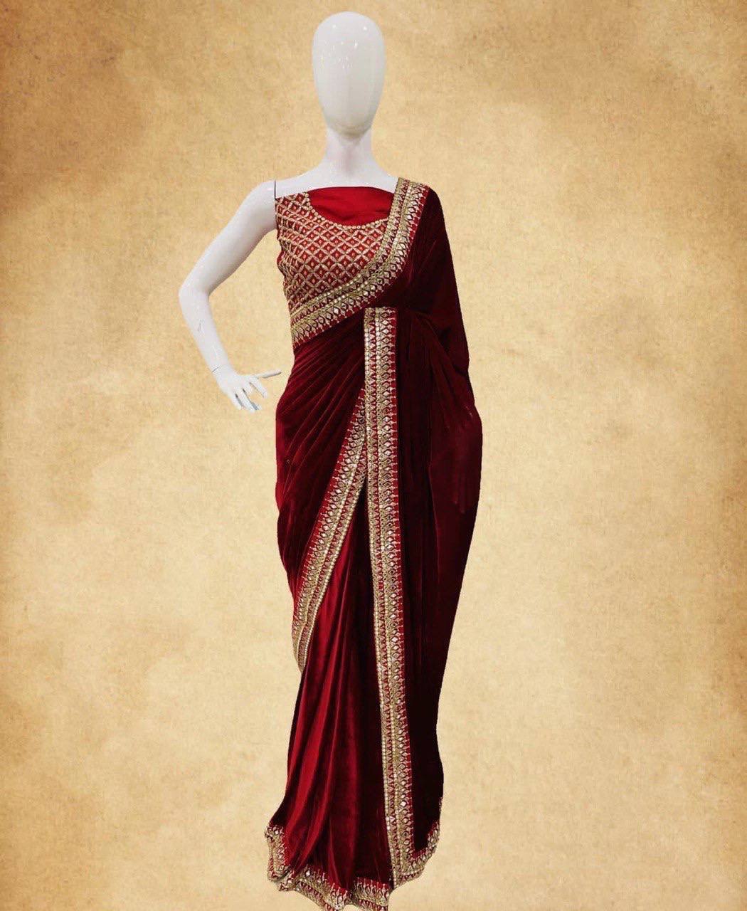 Fancy Pure Velvet Red Color Saree