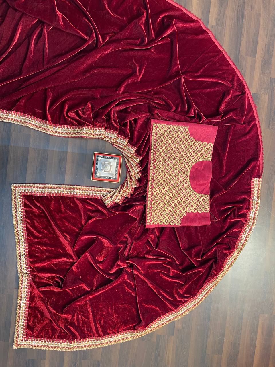 Fancy Pure Velvet Red Color Saree