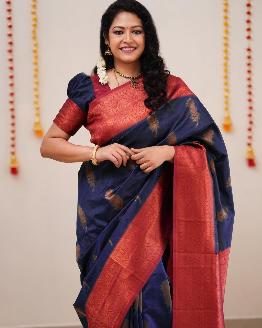 Glorious Jaquard Royal Blue Color Silk Saree