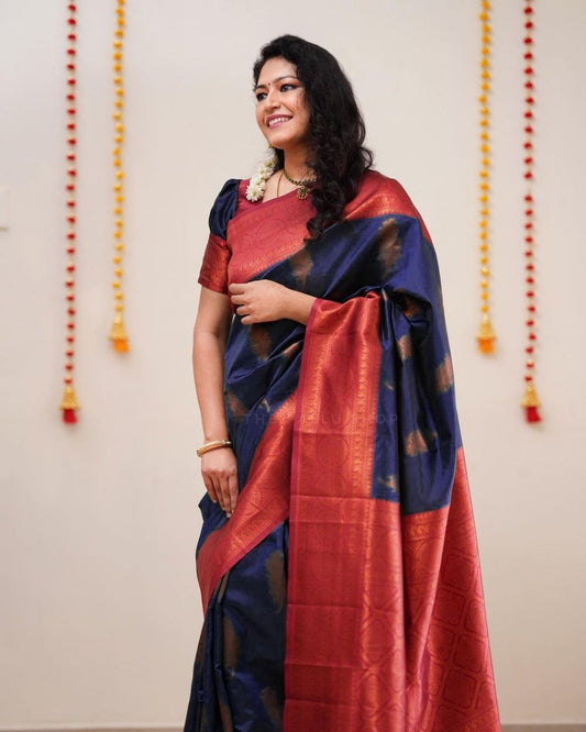 Glorious Jaquard Royal Blue Color Silk Saree