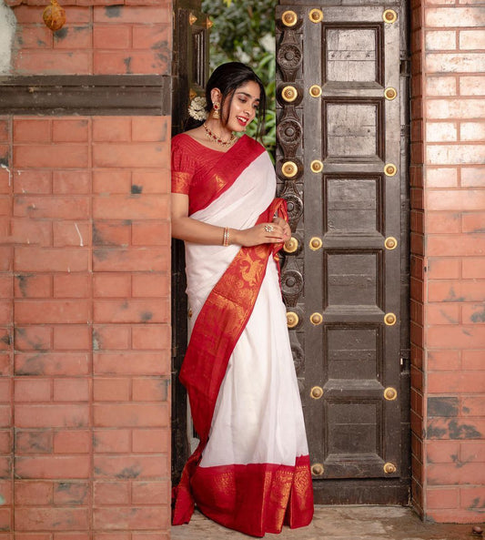 Luxuriant Jaquard White Color Silk Saree