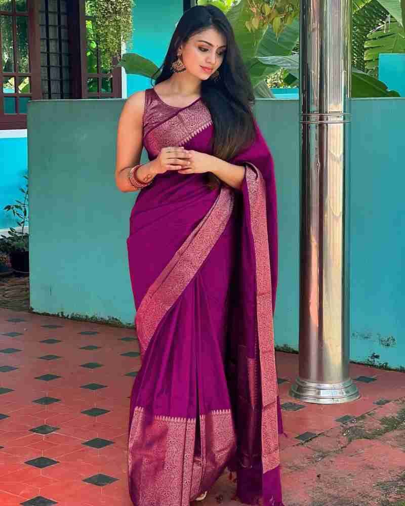 Glorious Jaquard Wine Color Silk Saree