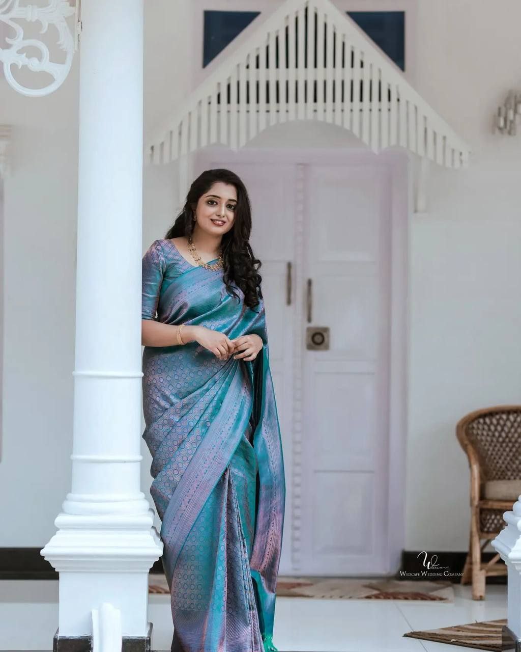 Luxuriant Jaquard Rama Color Silk Saree