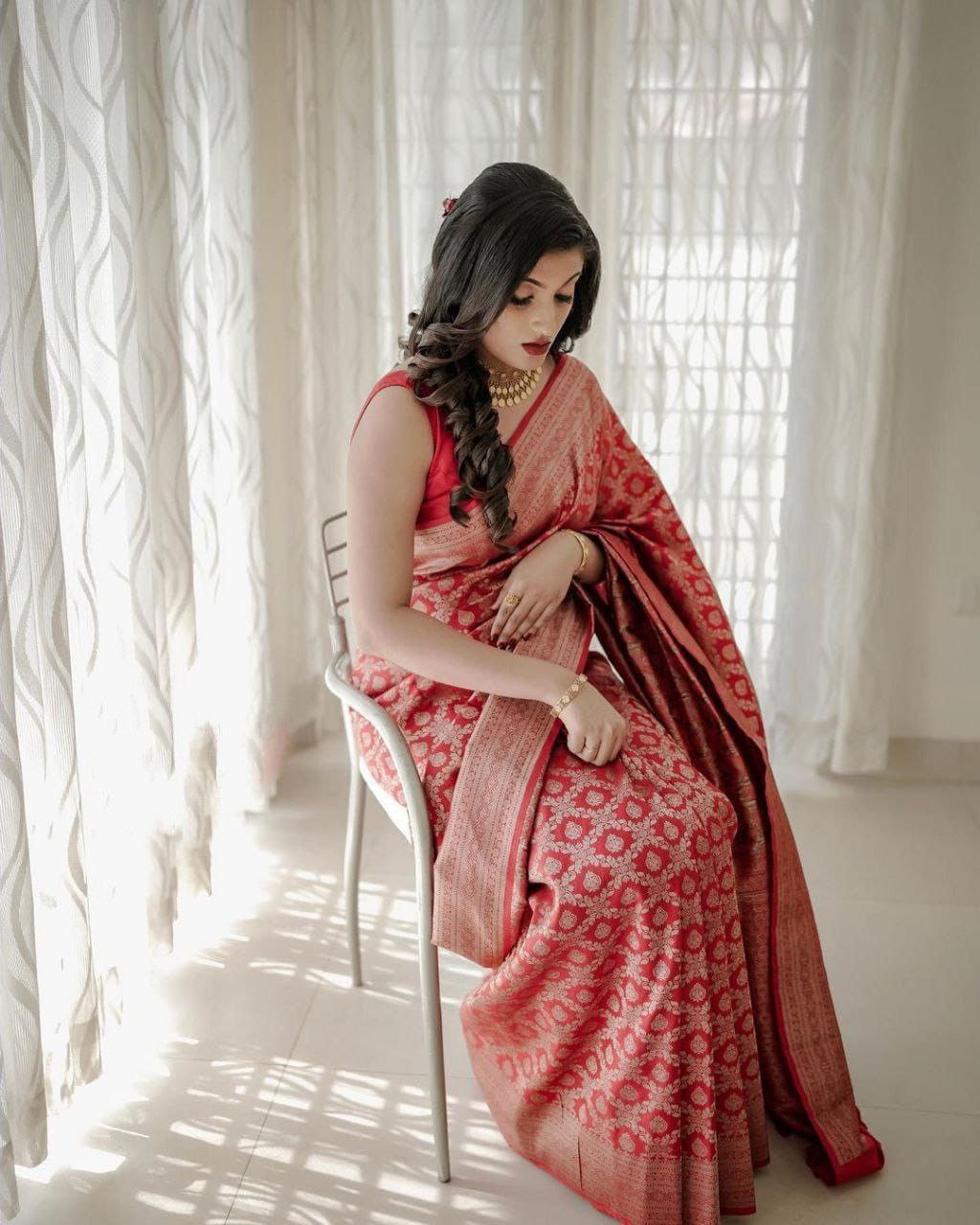 Glorious Jaquard Red Color Silk Saree