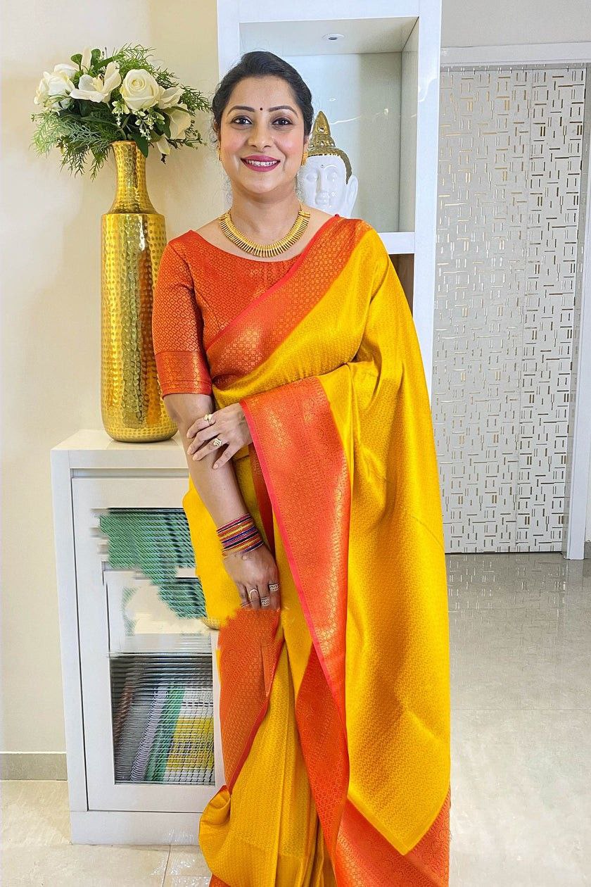 Outstanding Jaquard Yellow Color Silk Saree